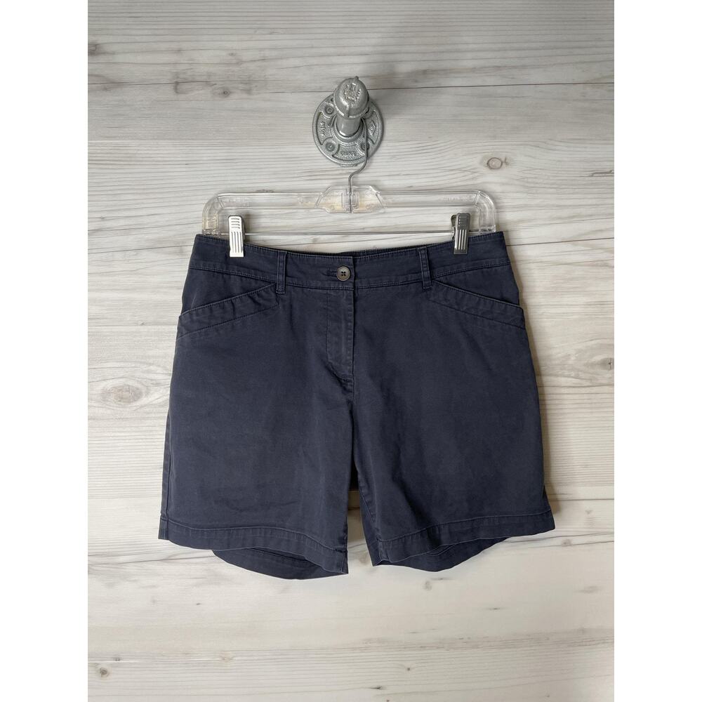 Talbots Shorts Womens Petite 6P Navy‎ Chino Cotton Stretch Zip Fly Pockets